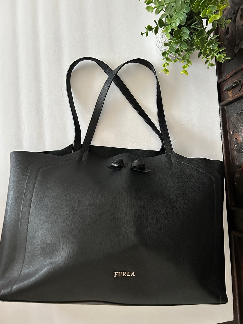 Furla Black Leather Tote with Subtle Logo - Picture 10 of 15